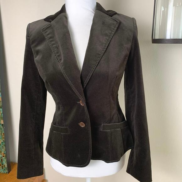 Vintage Petite Size 2P Blazer Jacket Brown Velvet Two Button Fall Holiday Retro - Picture 2 of 7